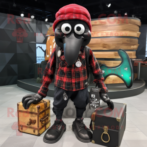 Black Kraken mascot costume character dressed with a Flannel Shirt and Wallets