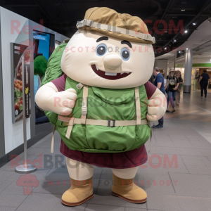 Cream Corned Beef And Cabbage mascot costume character dressed with a Cargo Shorts and Backpacks