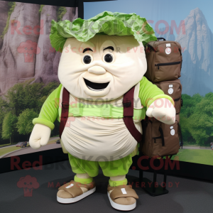 Cream Corned Beef And Cabbage mascot costume character dressed with a Cargo Shorts and Backpacks