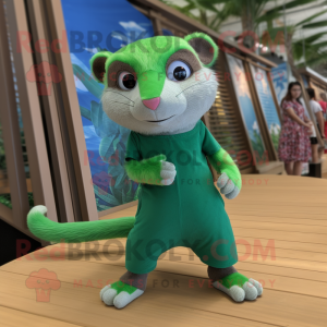 Green Ferret mascot costume character dressed with a Bikini and Shoe laces