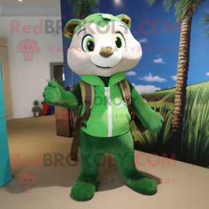 Green Ferret mascot costume character dressed with a Bikini and Shoe laces