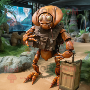 Rust Hermit Crab mascot costume character dressed with a Cargo Shorts and Watches