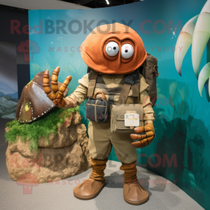 Rust Hermit Crab mascot costume character dressed with a Cargo Shorts and Watches