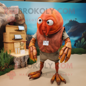 Rust Hermit Crab mascot costume character dressed with a Cargo Shorts and Watches