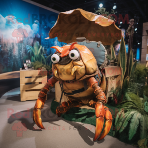 Rust Hermit Crab mascot costume character dressed with a Cargo Shorts and Watches