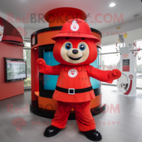 Red Fire Fighter mascot costume character dressed with a Circle Skirt and Beanies