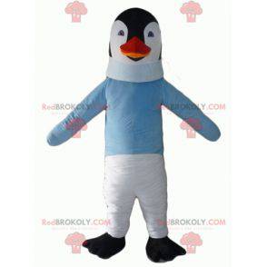 Sort og hvid pingvin maskot med en blå sweater - Redbrokoly.com