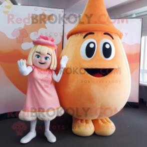 Peach Beef Stroganoff mascot costume character dressed with a Pencil Skirt and Foot pads