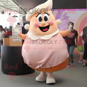 Peach Beef Stroganoff mascot costume character dressed with a Pencil Skirt and Foot pads