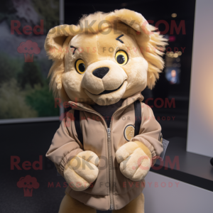 Tan Lion mascot costume character dressed with a Parka and Headbands