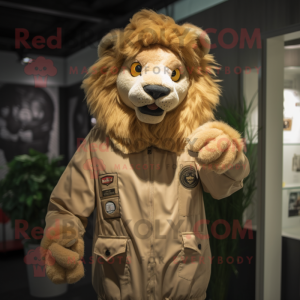 Tan Lion mascot costume character dressed with a Parka and Headbands