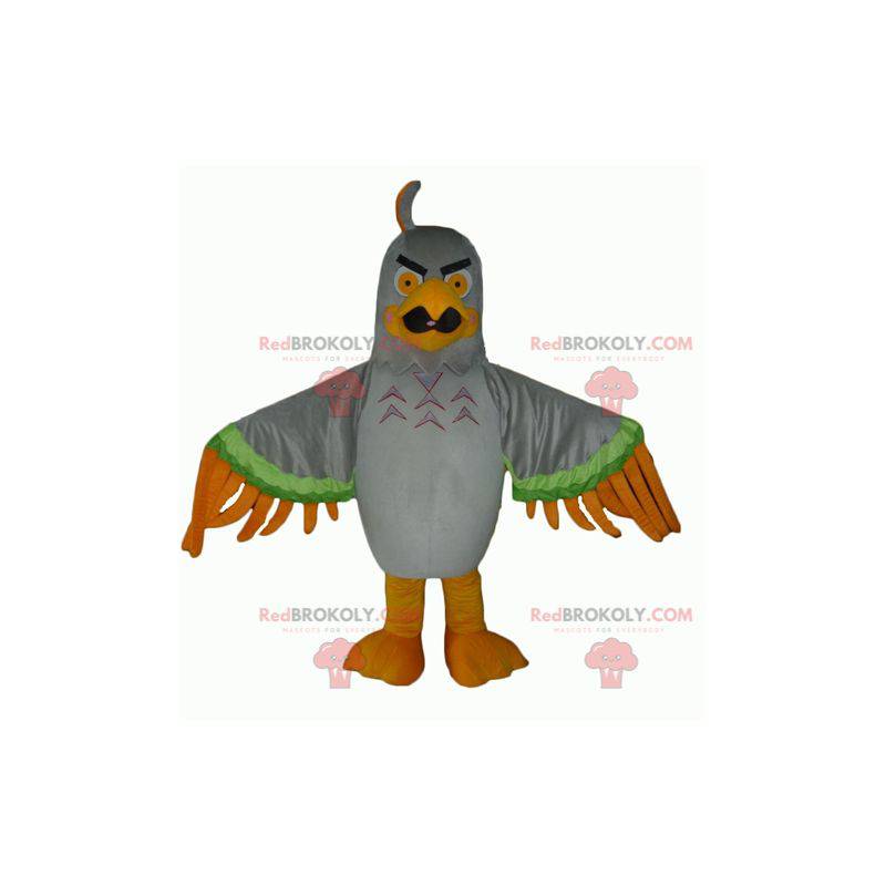 Gray green and orange eagle mascot looking nasty -