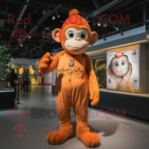 Orange Monkey mascot costume character dressed with a Overalls and Headbands