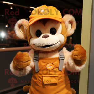 Orange Monkey mascot costume character dressed with a Overalls and Headbands