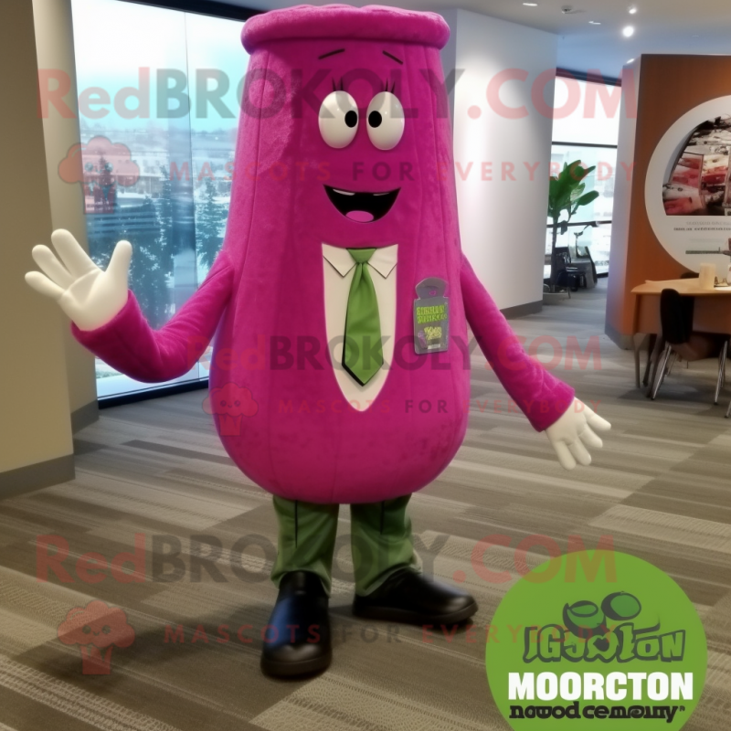 Magenta Cucumber mascot costume character dressed with a Dress Shirt and Shoe clips Magenta Cucumber mascot costume character dressed with a Dress Shirt and Shoe clips