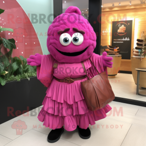 Magenta Falafel mascot costume character dressed with a Wrap Skirt and Handbags