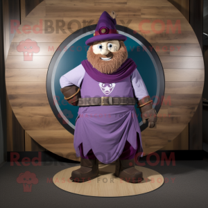 Purple Celtic Shield mascot costume character dressed with a Corduroy Pants and Belts