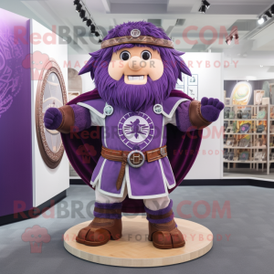 Purple Celtic Shield mascot costume character dressed with a Corduroy Pants and Belts