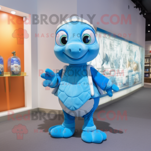 Sky Blue Turtle mascot costume character dressed with a Shift Dress and Keychains