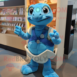 Sky Blue Turtle mascot costume character dressed with a Shift Dress and Keychains