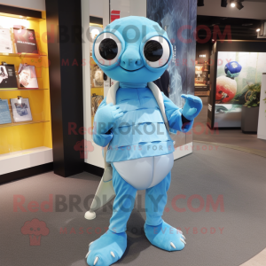 Sky Blue Turtle mascot costume character dressed with a Shift Dress and Keychains