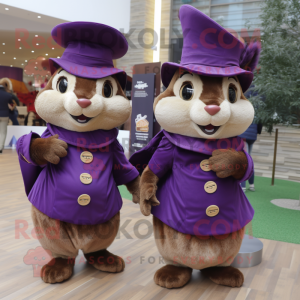 Lila Chipmunk maskot kostym...