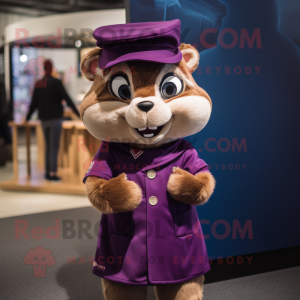 Purple Chipmunk mascot costume character dressed with a Skirt and Berets