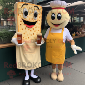 Cream Grilled Cheese Sandwich mascot costume character dressed with a Cocktail Dress and Suspenders