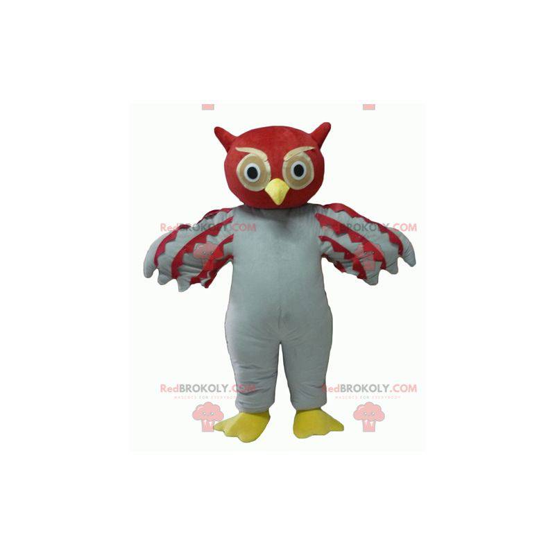 Mascotte gigante del gufo rosso e bianco - Redbrokoly.com