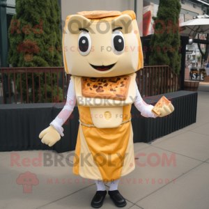 Cream Grilled Cheese Sandwich mascot costume character dressed with a Cocktail Dress and Suspenders
