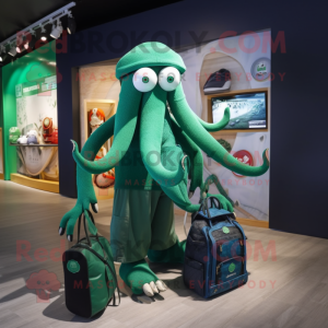 Forest Green Kraken mascot costume character dressed with a Polo Tee and Handbags