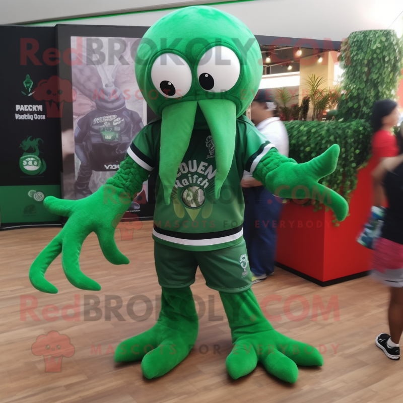 Forest Green Kraken mascot costume character dressed with a Polo Tee and Handbags