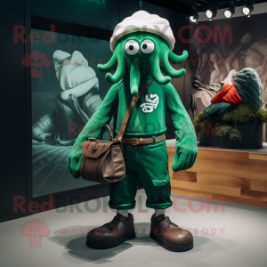 Forest Green Kraken mascot costume character dressed with a Polo Tee and Handbags