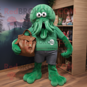 Forest Green Kraken mascot costume character dressed with a Polo Tee and Handbags