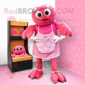 Pink Crab Cakes mascot costume character dressed with a A-Line Dress and Pocket squares