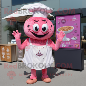 Pink Crab Cakes mascot costume character dressed with a A-Line Dress and Pocket squares