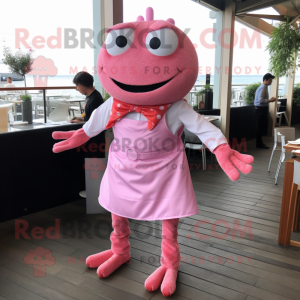 Pink Crab Cakes mascot costume character dressed with a A-Line Dress and Pocket squares