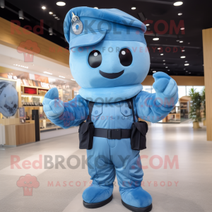 Sky Blue Soldier mascot costume character dressed with a Jumpsuit and Wraps