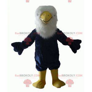 All hairy blue white and yellow eagle mascot