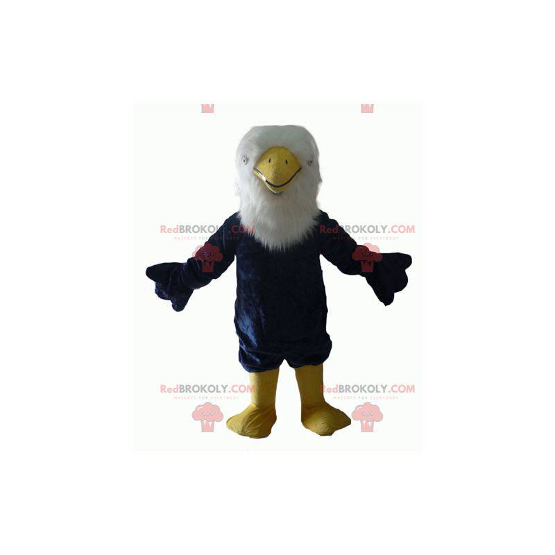 Mascotte d'aigle bleu blanc et jaune tout poilu - Redbrokoly.com