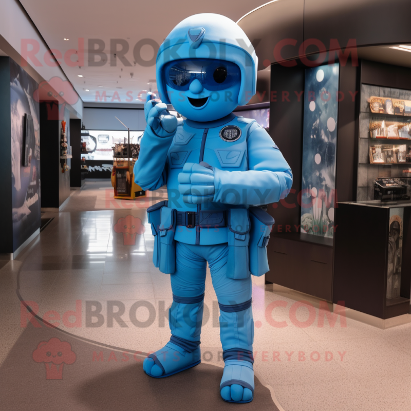 Sky Blue Soldier mascot costume character dressed with a Jumpsuit and Wraps Sky Blue Soldier mascot costume character dressed with a Jumpsuit and Wraps