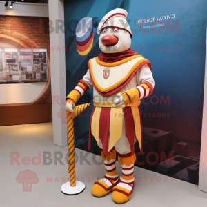 Cream Swiss Guard mascot costume character dressed with a Playsuit and Bracelets