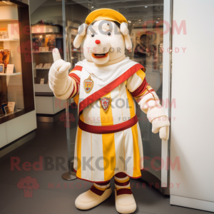 Cream Swiss Guard mascot costume character dressed with a Playsuit and Bracelets