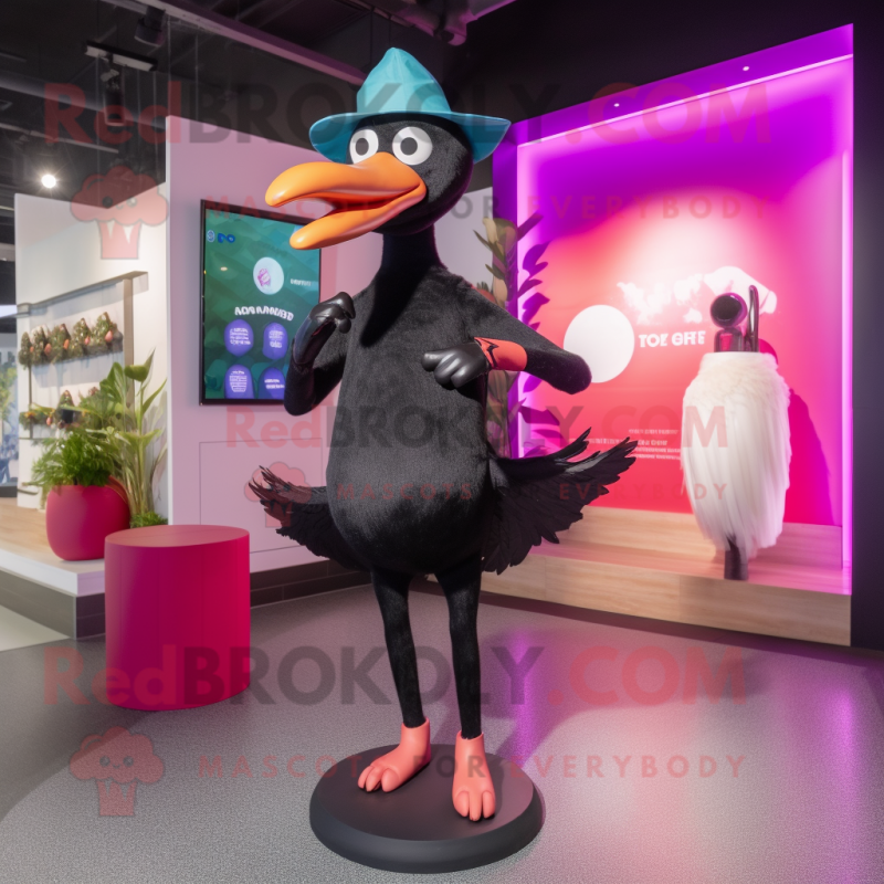 Black Flamingo mascot costume character dressed with a Yoga Pants and Hat pins Black Flamingo mascot costume character dressed with a Yoga Pants and Hat pins