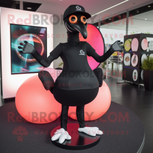 Black Flamingo mascot costume character dressed with a Yoga Pants and Hat pins