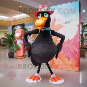 Black Flamingo mascot costume character dressed with a Yoga Pants and Hat pins