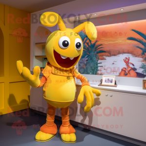 Yellow Lobster Bisque mascot costume character dressed with a Playsuit and Keychains