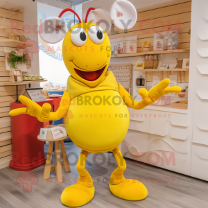 Yellow Lobster Bisque mascot costume character dressed with a Playsuit and Keychains