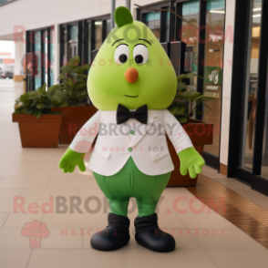 Green Pear mascot costume character dressed with a Chinos and Bow ties