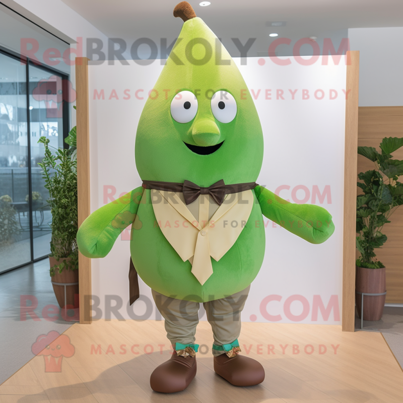 Green Pear mascot costume character dressed with a Chinos and Bow ties